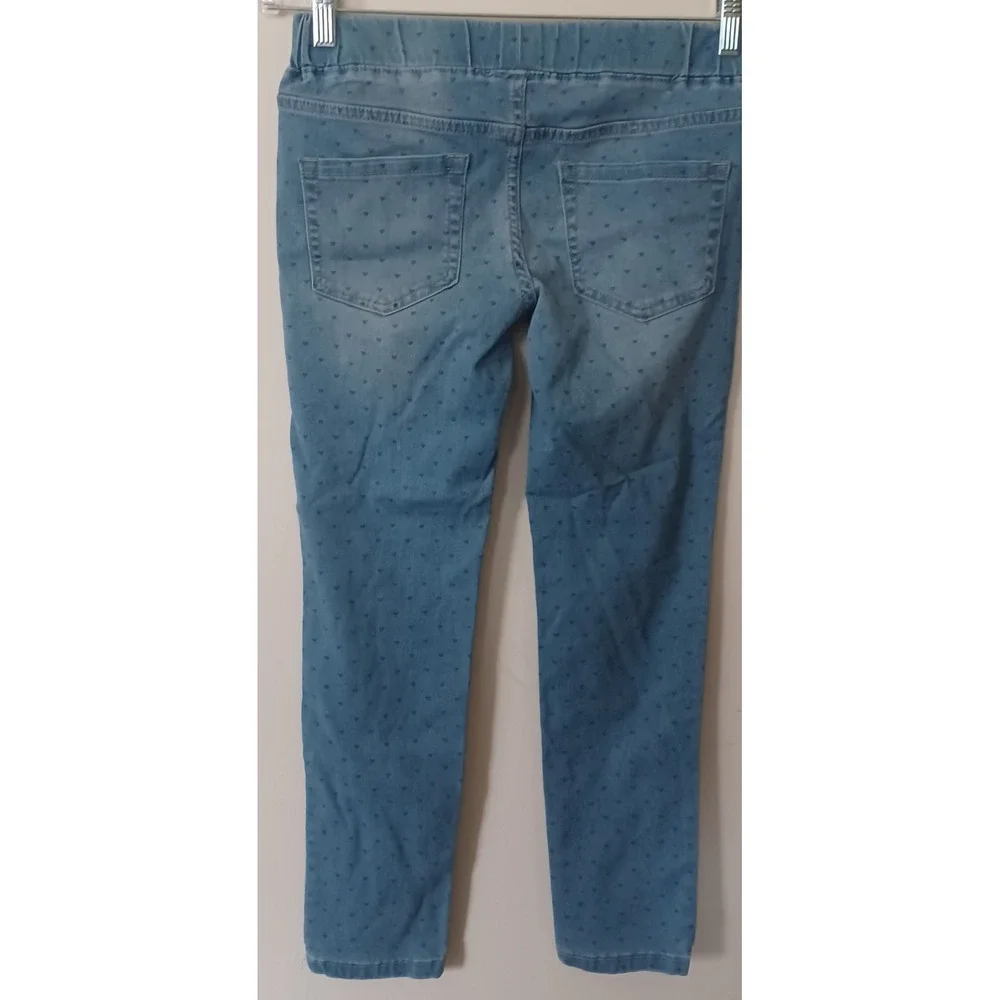 Cat & Jack Girl 10 Plus Heart Print Jeggings Light Wash Blue Denim Pull On Pants